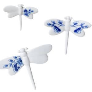 Wanddecoratie Libelle - Set van 3 - Keramiek - Delfts blauw