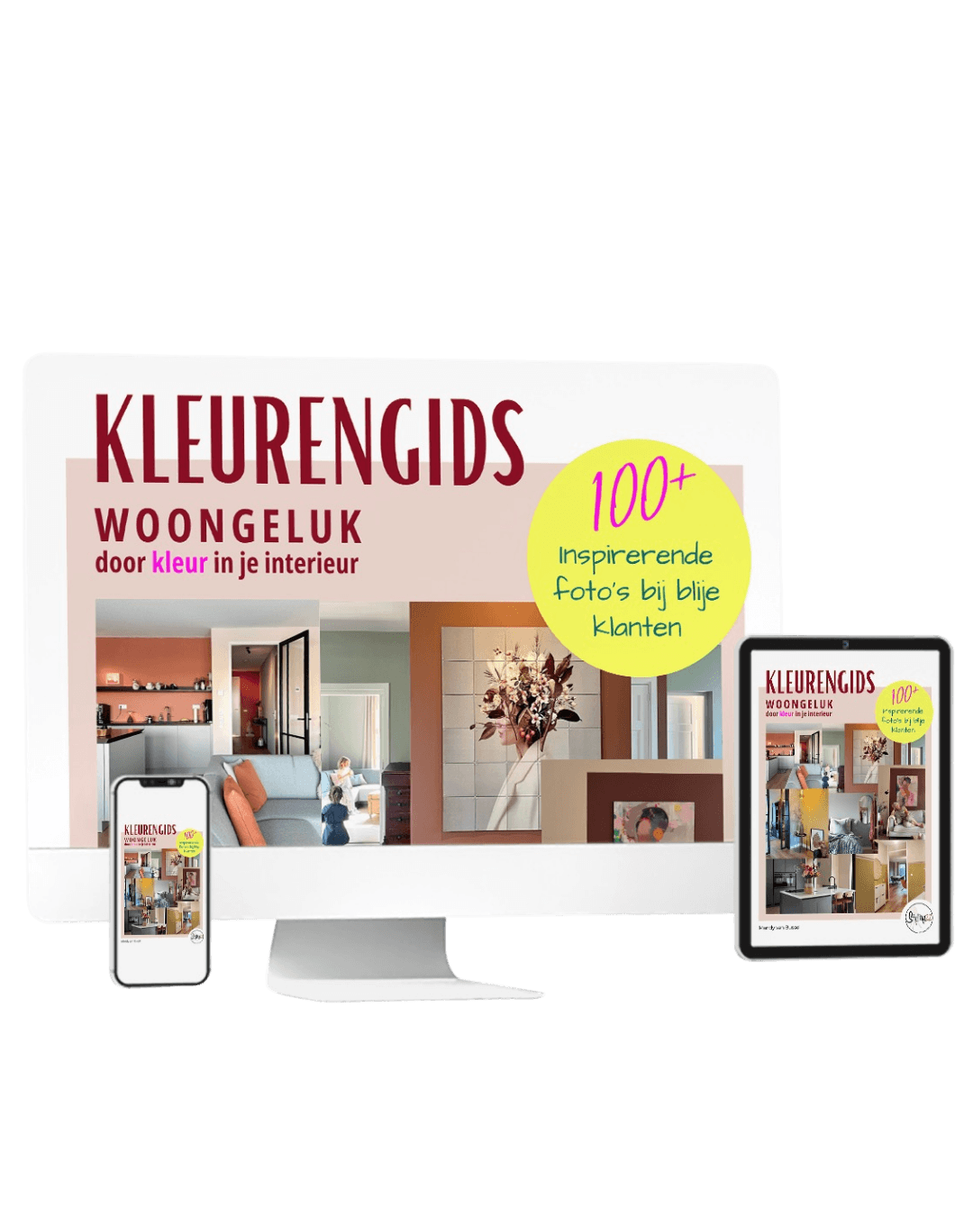 kleurengids voor woongeluk afgebeeld op macbook, ipad en iphone